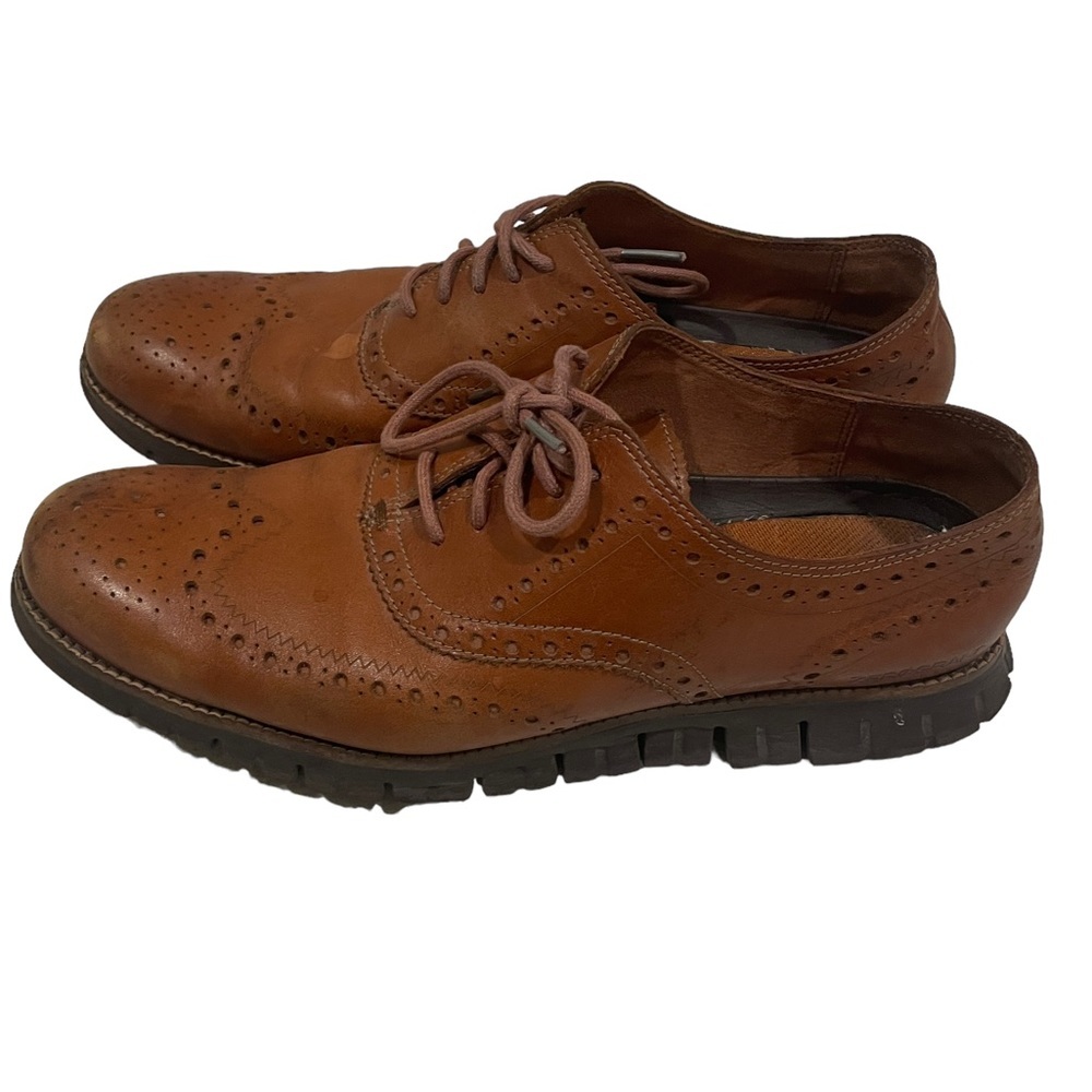 Cole Haan Zerogrand Wingtip Oxford Dress Shoe Sz 9.5 British Tan Java Brown